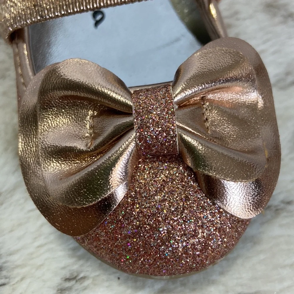 Nina rose gold sandals girls size 5 sparkly bows holiday party girlhoodcore